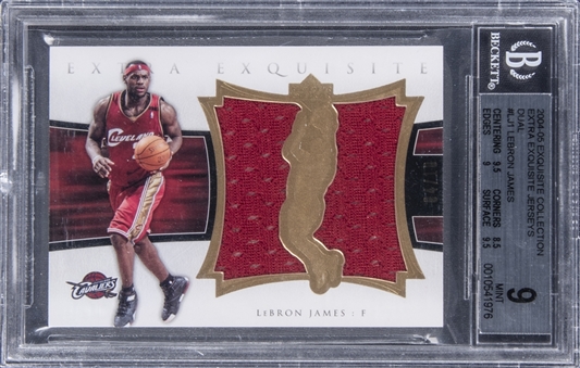 2004-05 UD "Exquisite Collection" Extra Exquisite Jerseys Dual #LJ1 LeBron James Patch Card (#04/10) - BGS MINT 9